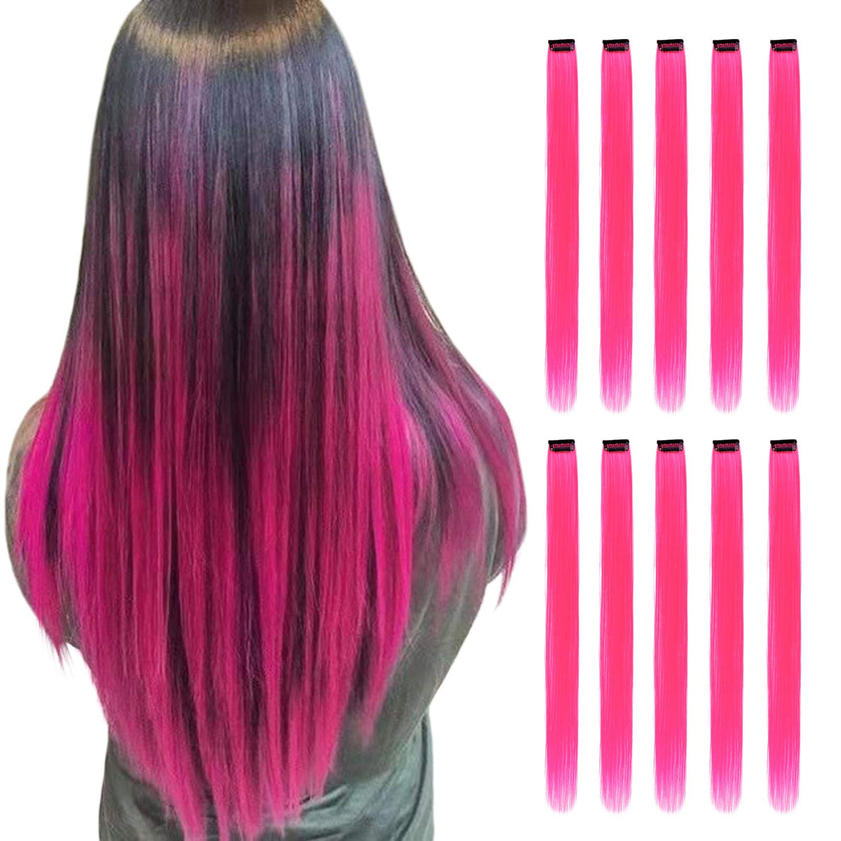 RINBOOOL Pink Hair Extensions Clip-in front view