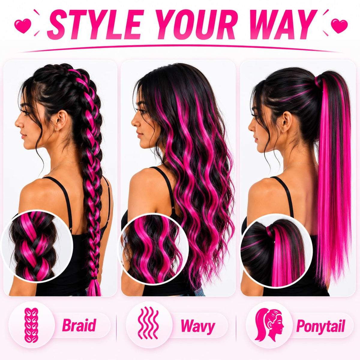 RINBOOOL Pink Hair Extensions Clip-in packaging