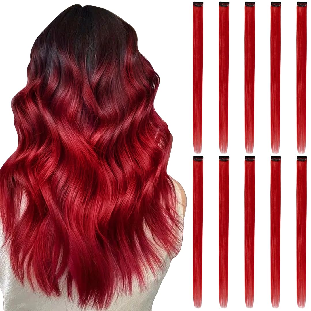 RINBOOOL Red Hair Extensions Clip in 10 Pieces front view