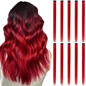RINBOOOL Red Hair Extensions Clip in 10 Pieces front view