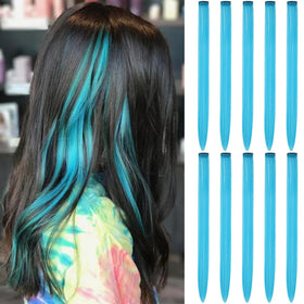 RINBOOOL teal blue clip-in hair extensions front view
