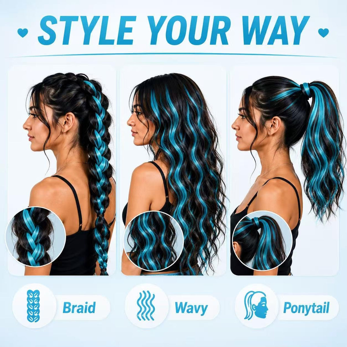 RINBOOOL teal blue clip-in hair extensions packaging
