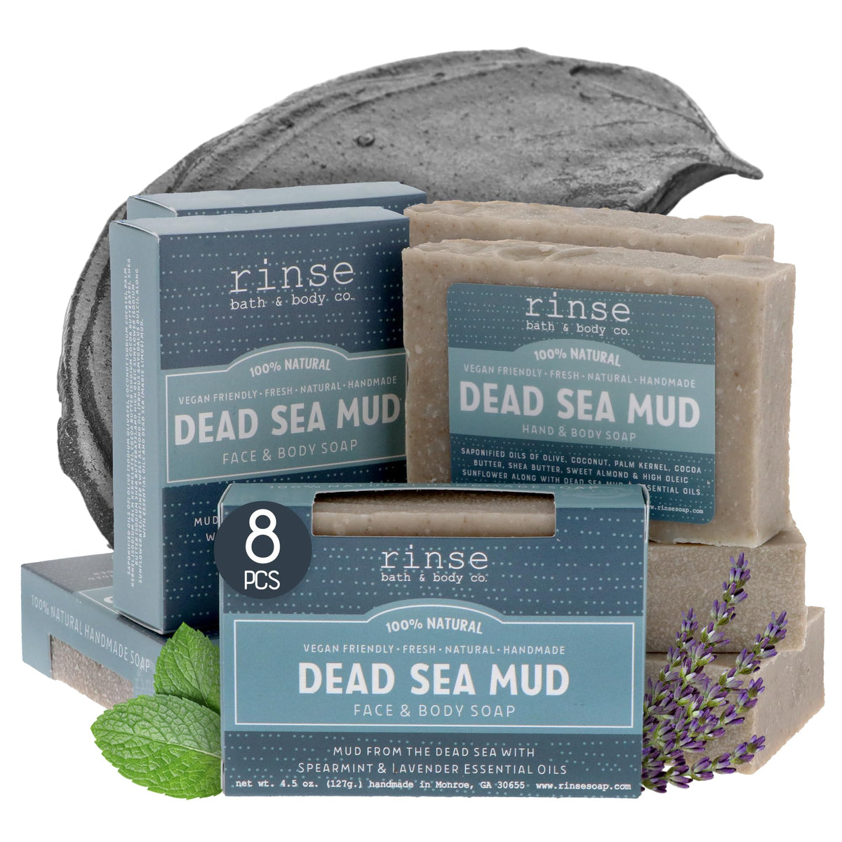 Rinse Bath & Body Dead Sea Mud Soap Spearmint Lavender side view