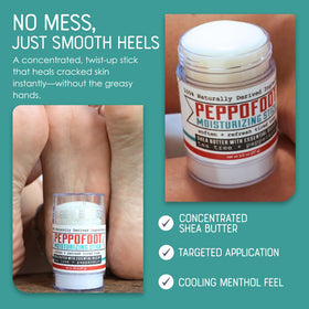 Rinse Bath & Body Peppofoot Heel Balm Stick applied on a foot