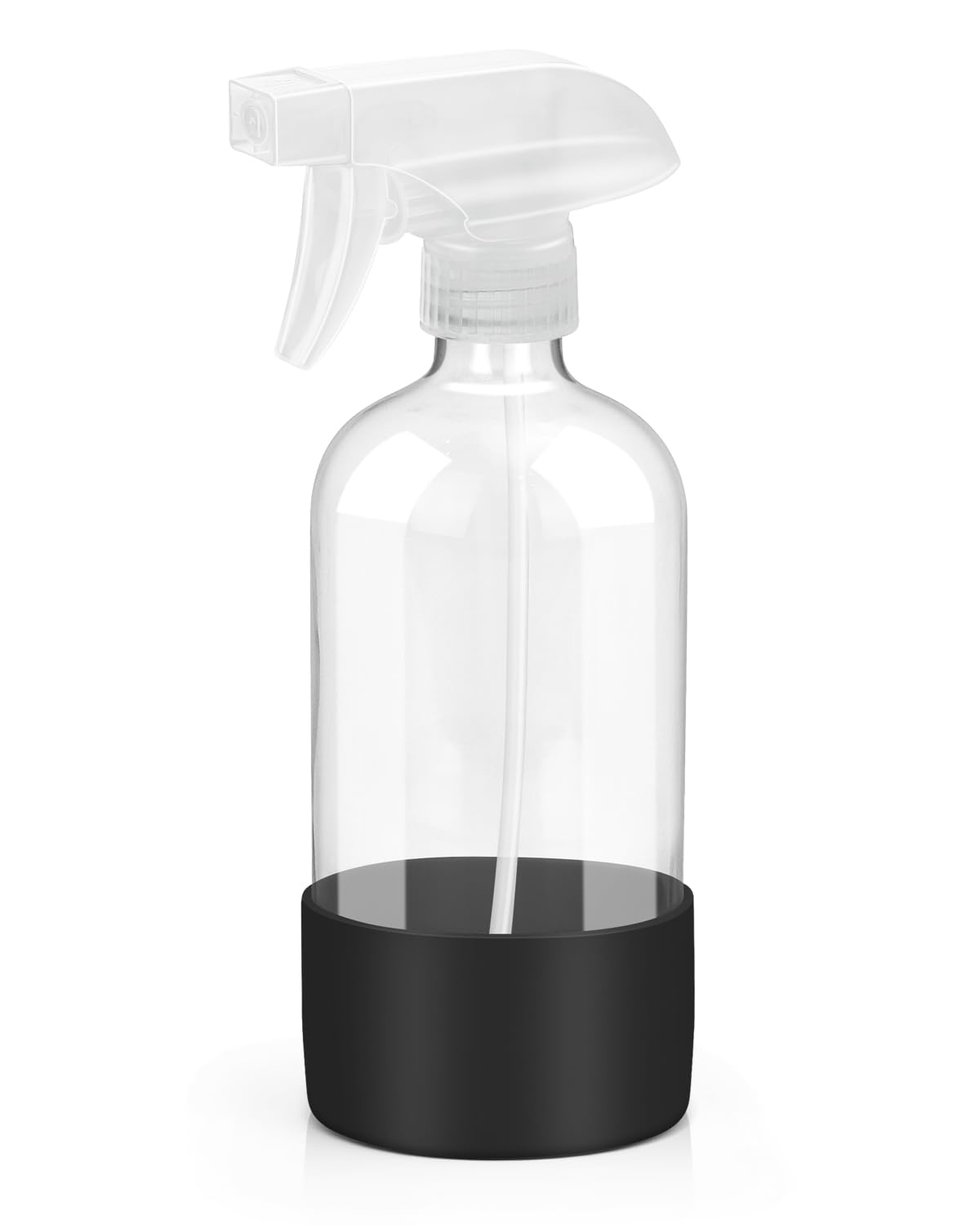 Rionisor 16OZ glass spray bottle with black silicone sleeve front view