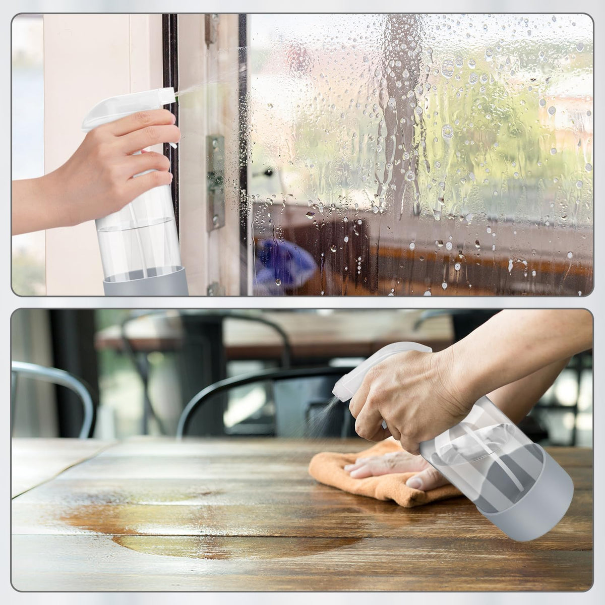 Rionisor glass spray bottle with essential oils on a table