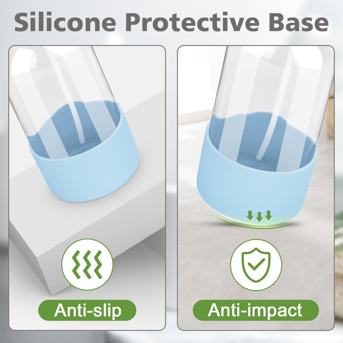 Rionisor Glass Spray Bottles in grey, blue, and pink