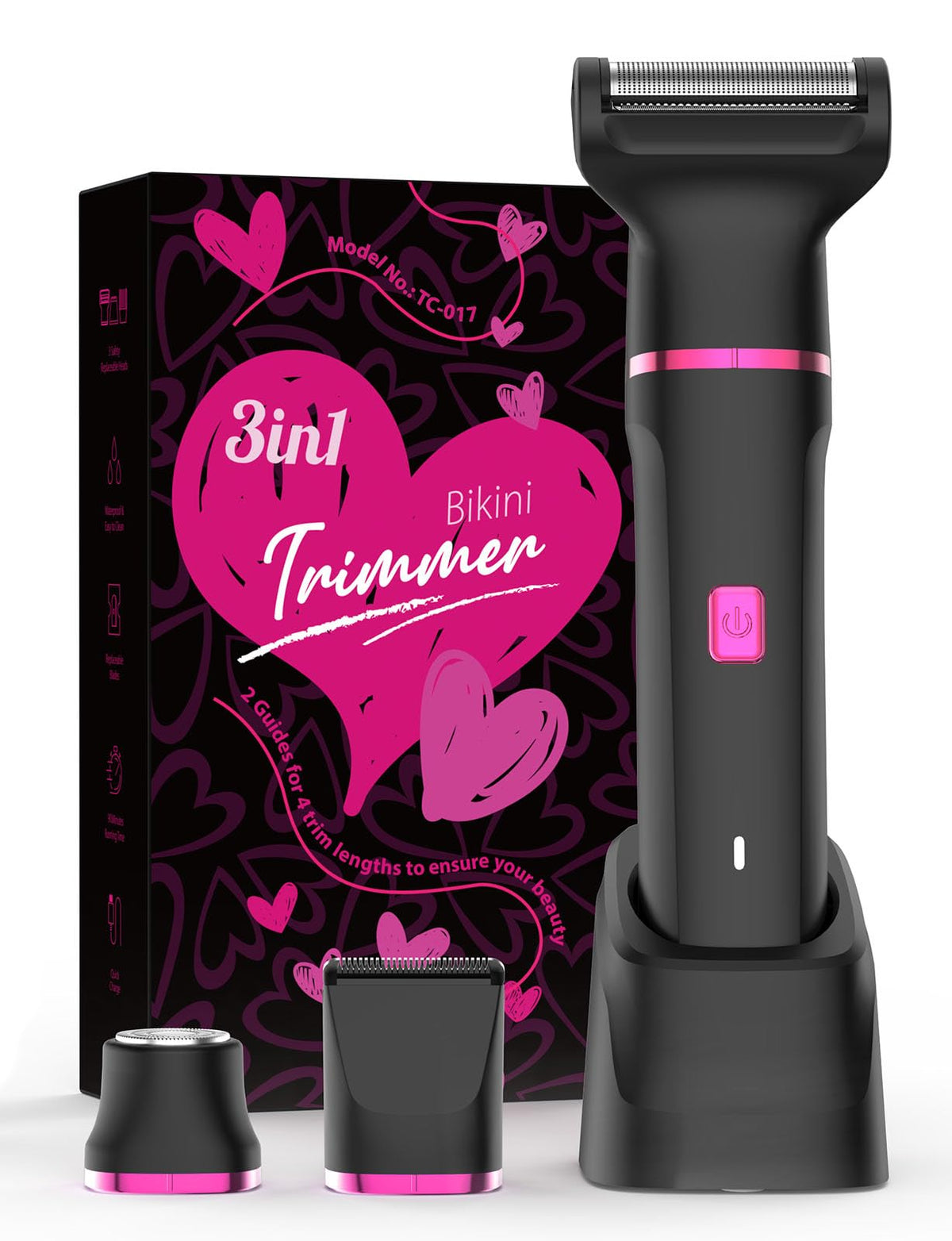 Risina 3-in-1 Bikini Trimmer jet-black model with hot-pink accents