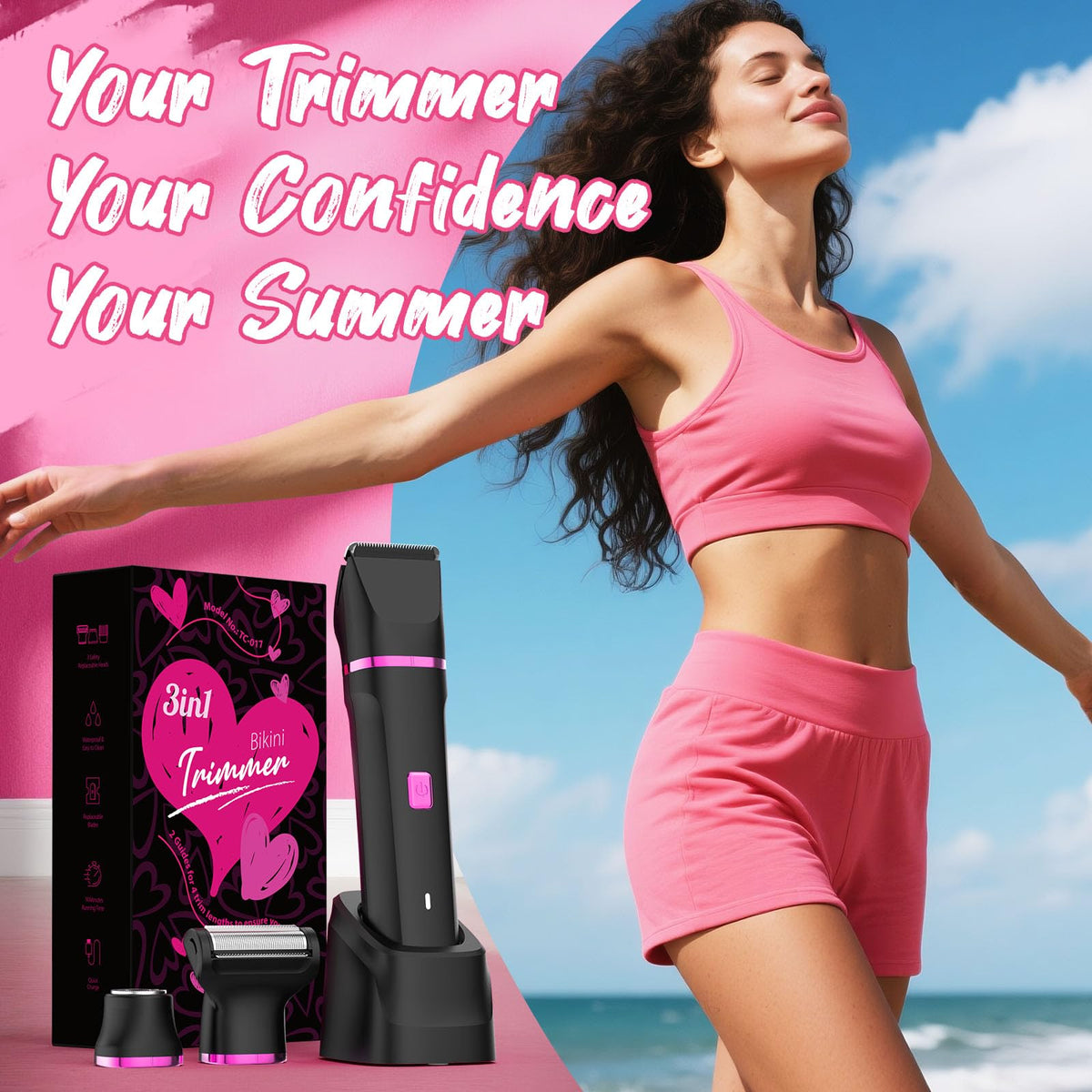 Risina Bikini Trimmer showing all included accessories