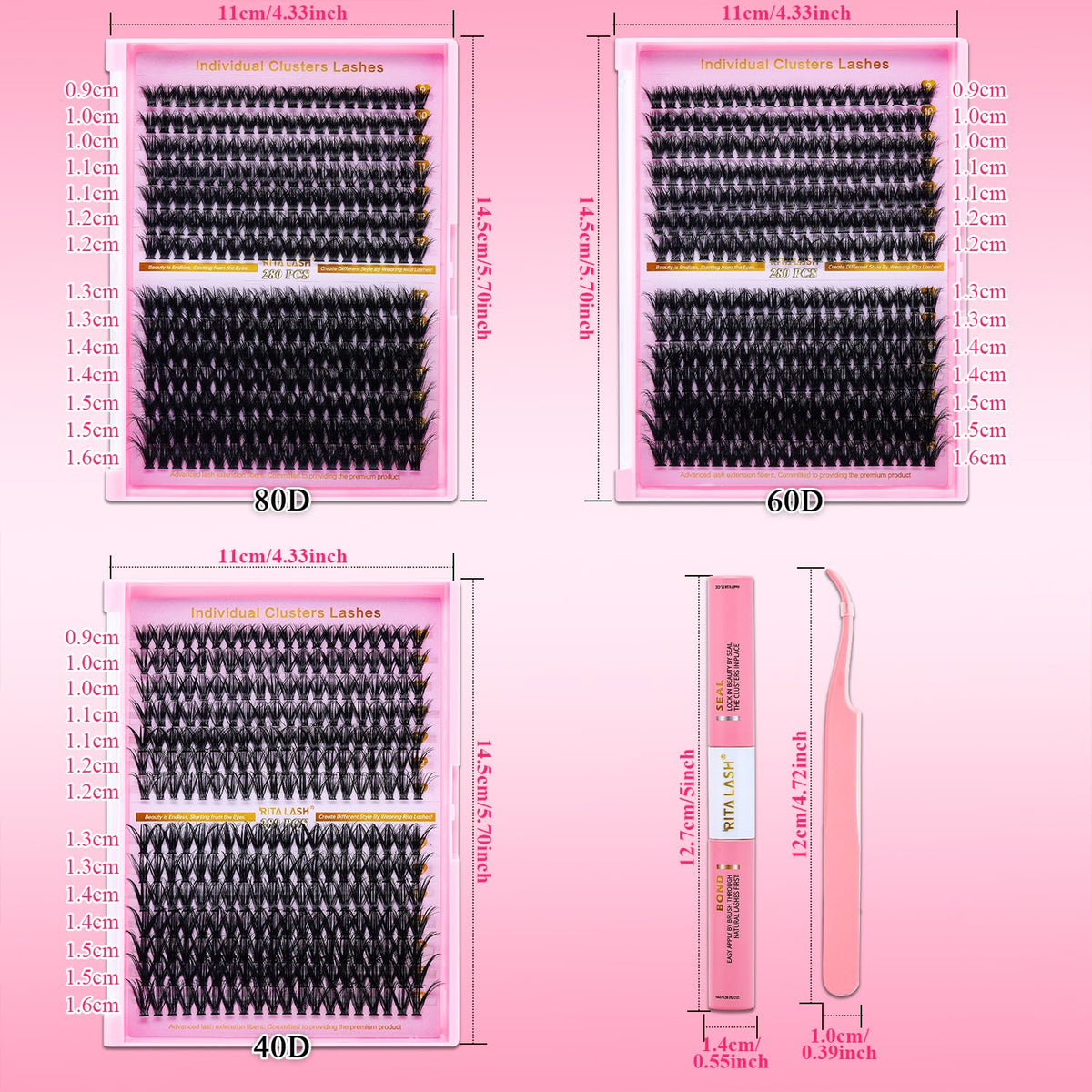RITALASH 60D cluster lashes displayed