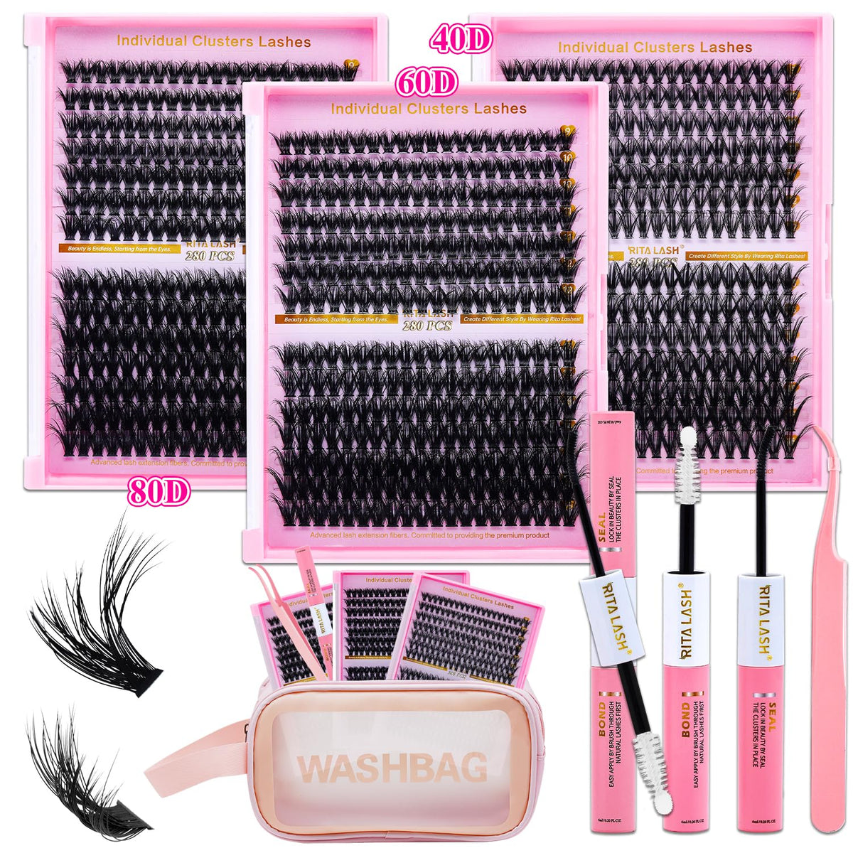 RITALASH DIY Lash Extension Kit including 3 boxes of cluster lashes