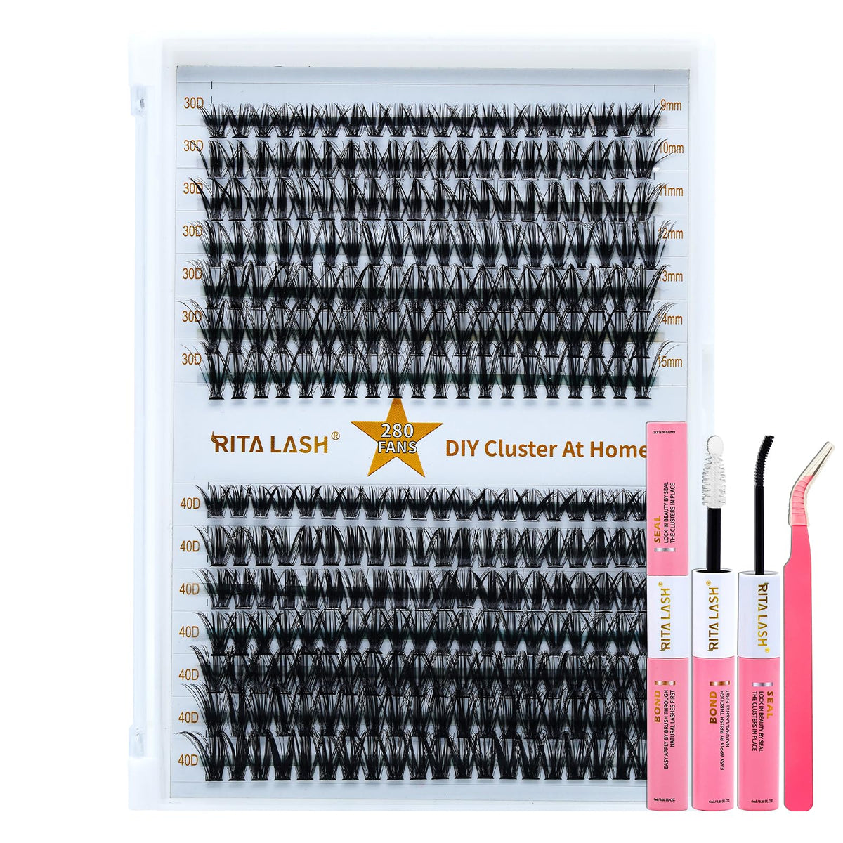 RITALASH DIY Lash Extension Kit with 280 cluster lashes and applicator