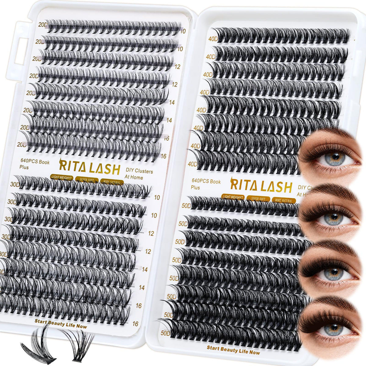 RITALASH Lash Clusters 640PCS front view of the lash tray
