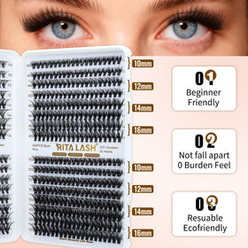 RITALASH Lash Clusters 640PCS showing different lash styles