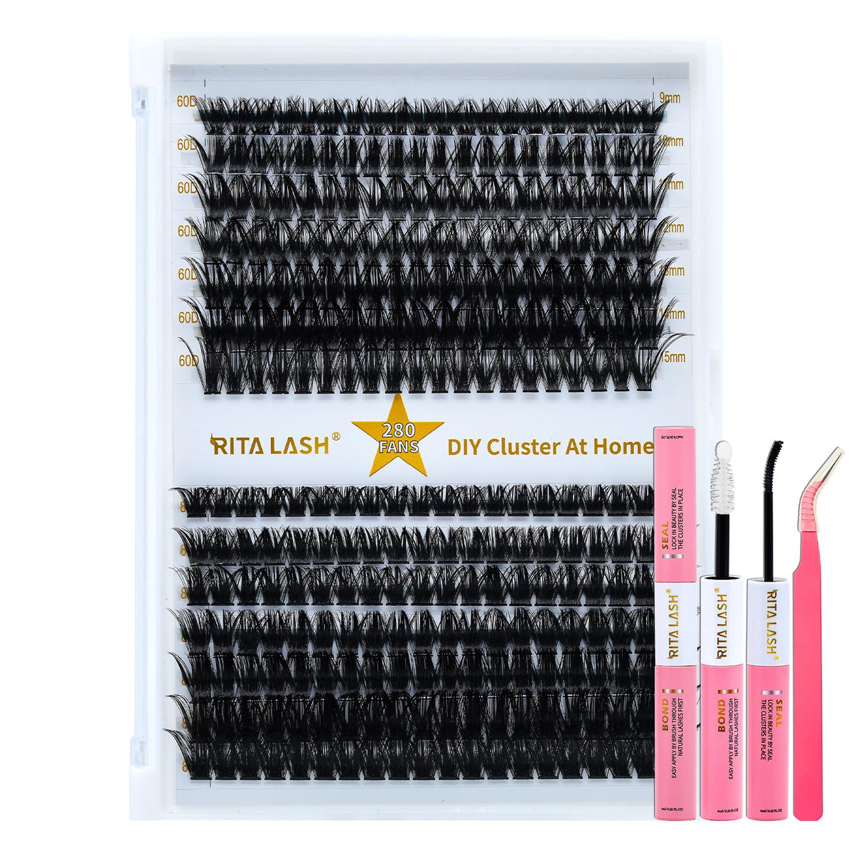 RITALASH Lash Extension Kit front view with 280 cluster lashes