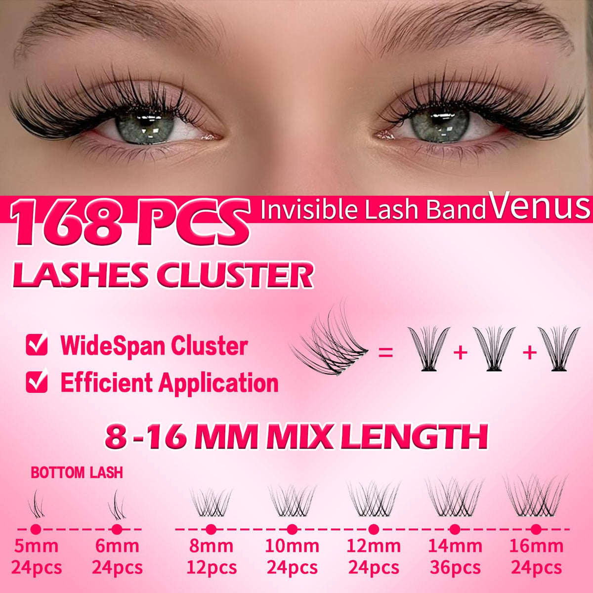 RITALASH Venus Lash Clusters displayed with application tools
