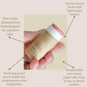 River Organics Cream Blush Stick Peachy applied on cheeks