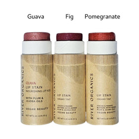River Organics Organic Lip Stain Pomegranate in use