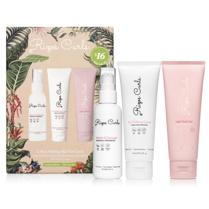 Rizos Curls 3-Step Styling Kit including Curl Defining Cream, Gel, and Refresh Spray