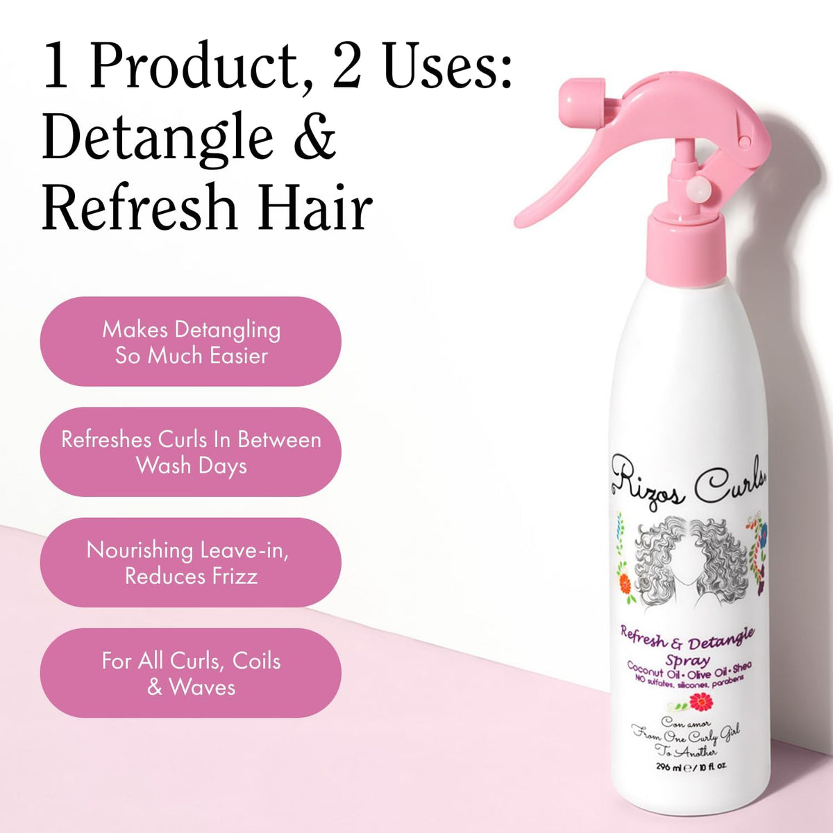 Rizos Curls Travel Refresh & Detangle Spray application on curly hair