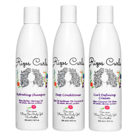 Rizos Curls Trio Bundle including hydrating shampoo, deep conditioner, and curl cream