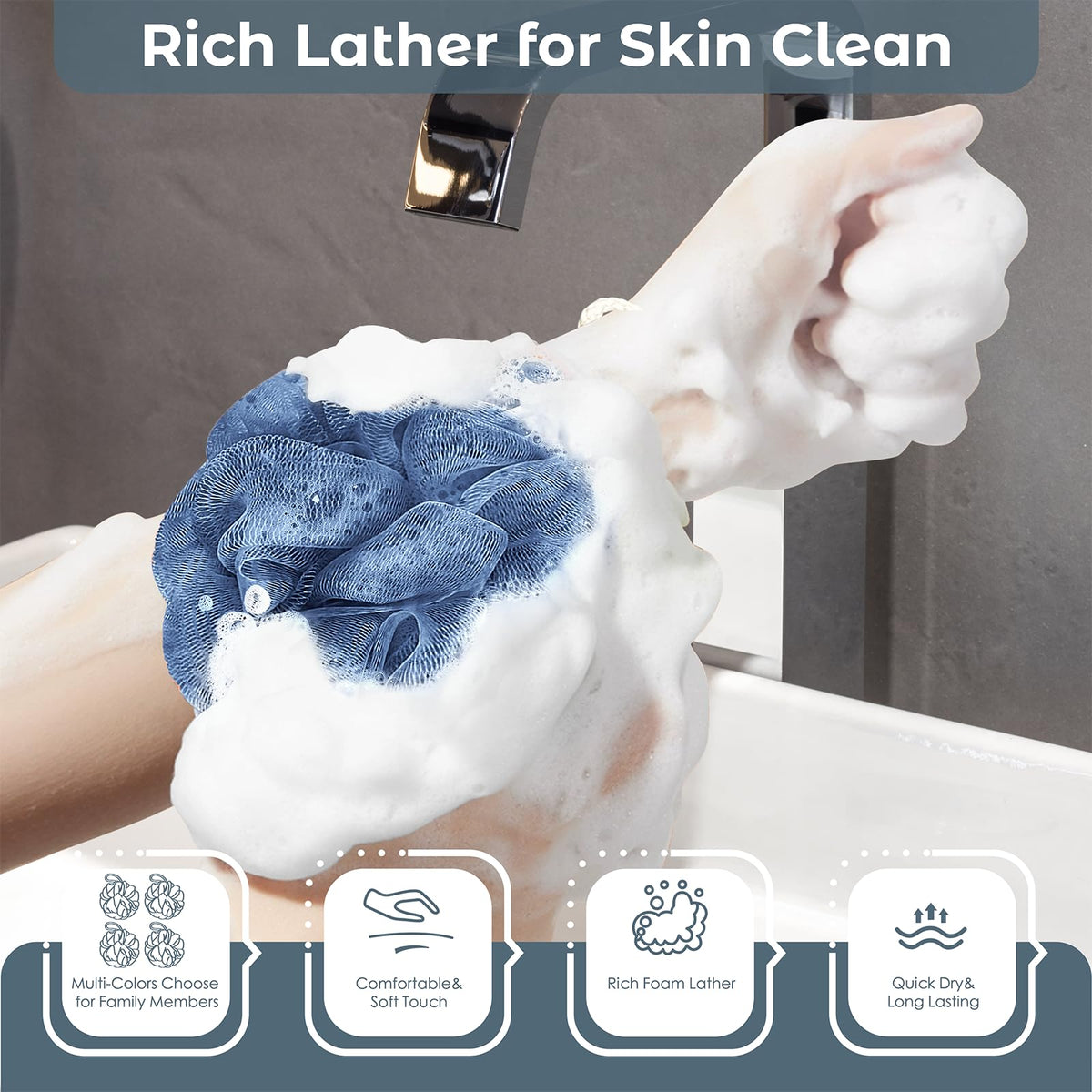 RNOAFMU loofah sponge in blue colour, front view