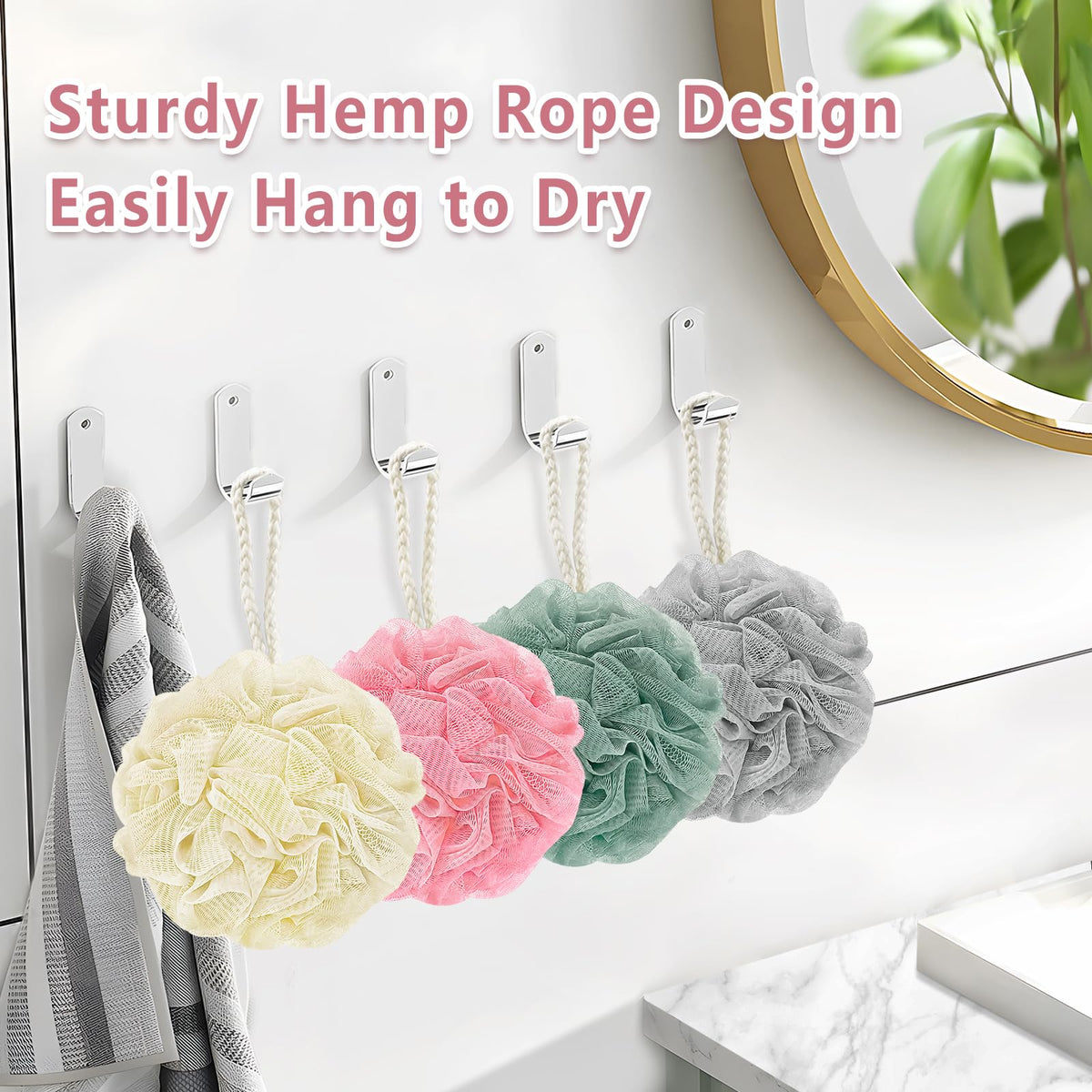 RNOAFMU loofah sponge in green with hanging loop