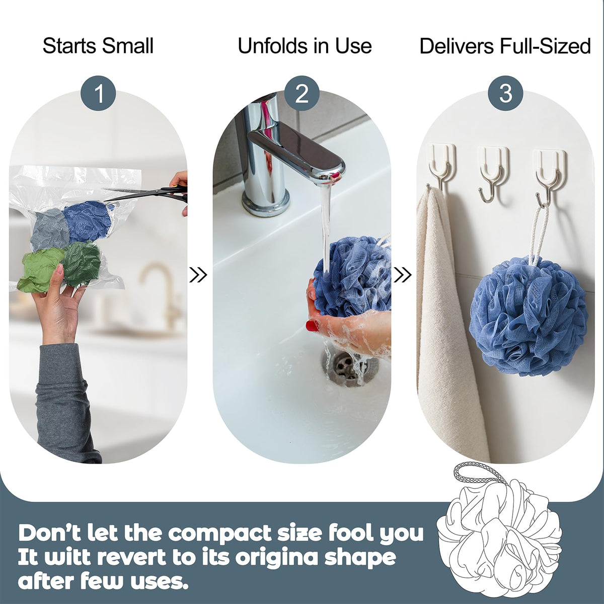 RNOAFMU loofah sponge in grey colour, lifestyle scene