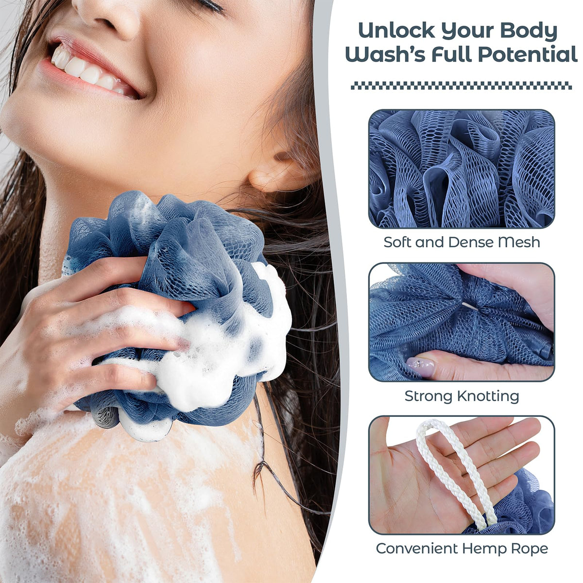 RNOAFMU loofah sponge with hanging loop for easy storage