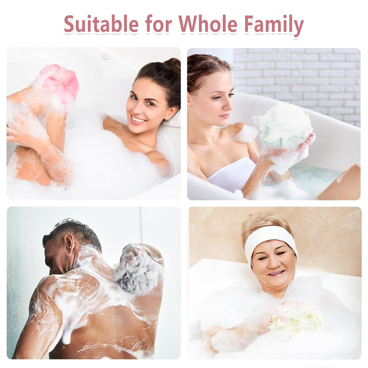 RNOAFMU shower loofah pack with all four colours