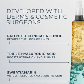 RoC Derm Correxion Fill + Retinol Serum on bathroom counter