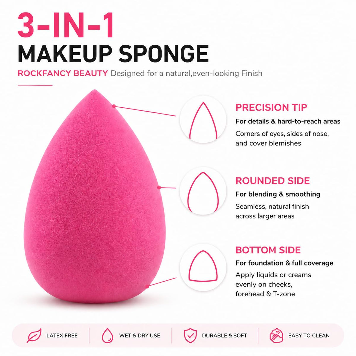 RockFancy Beauty Makeup Sponge ergonomic teardrop design close-up