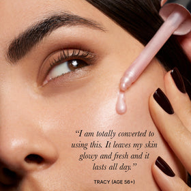 Rodial Soft Focus Glow support Drops applied on skin showing dewy finish