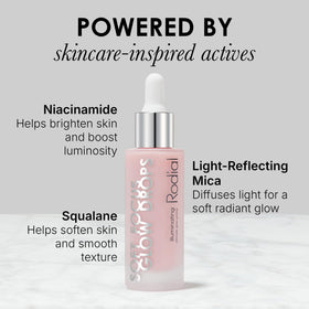 Rodial Soft Focus Glow support Drops lifestyle scene with makeup products