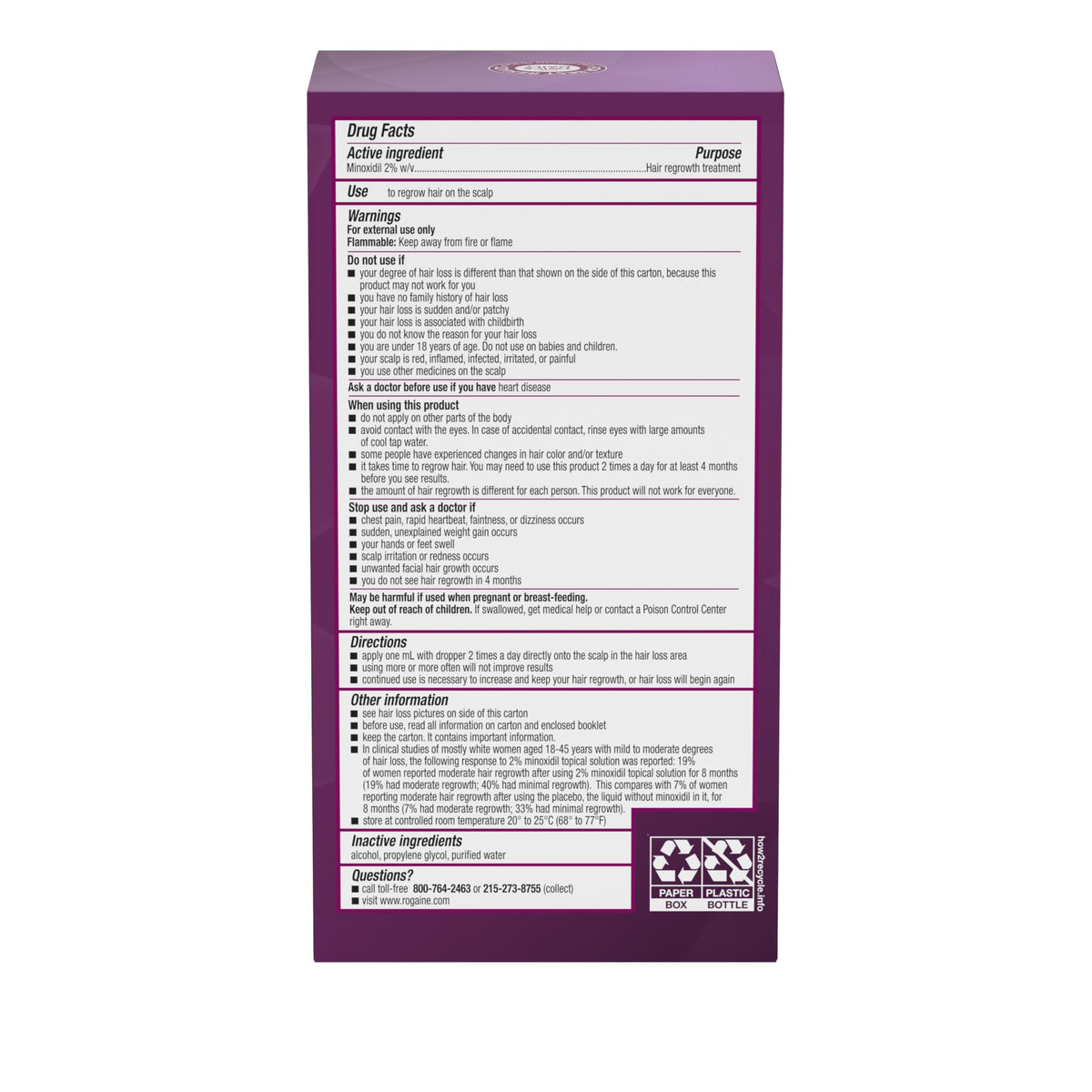Rogaine Women's 2% Minoxidil packaging details