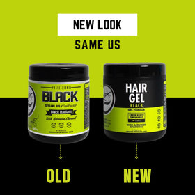 Rolda Black Hair Gel 540g on a styled hair close-up