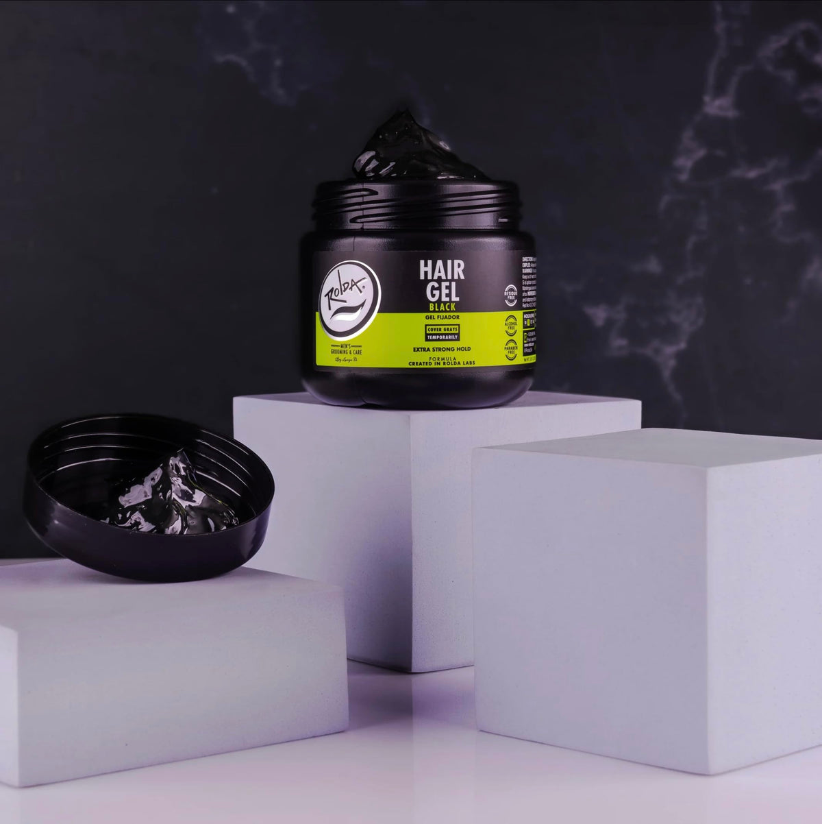 Rolda Black Hair Gel showing texture on palm