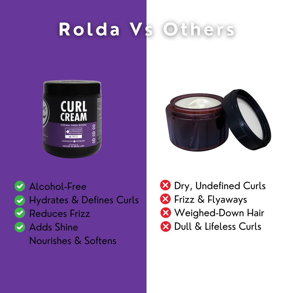 Rolda Curl Cream 255g in hand showing application