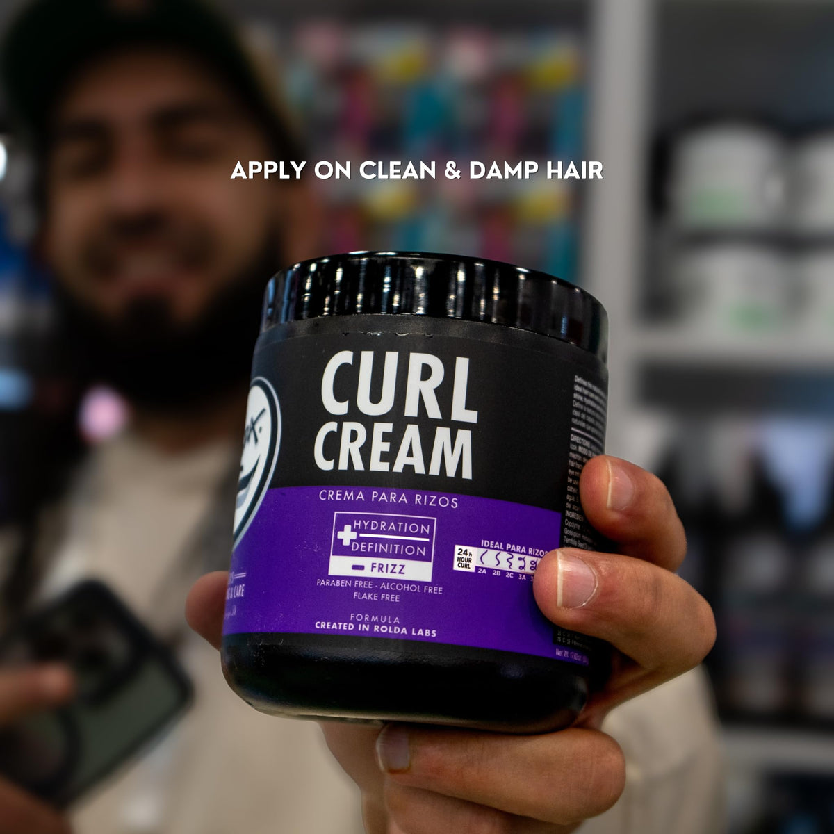 Rolda Curl Cream 255g lifestyle scene with model