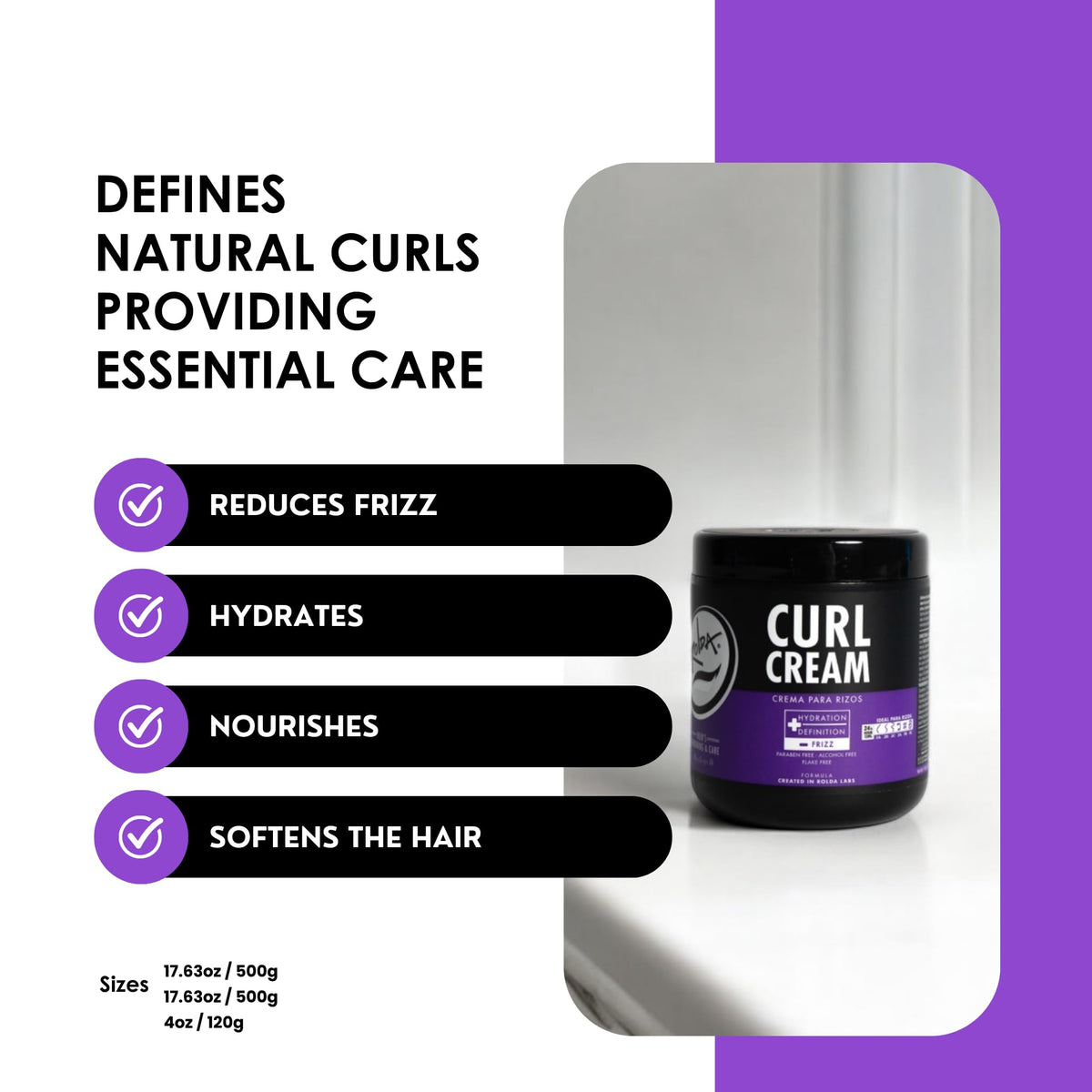 Rolda Curl Cream 255g on bathroom shelf
