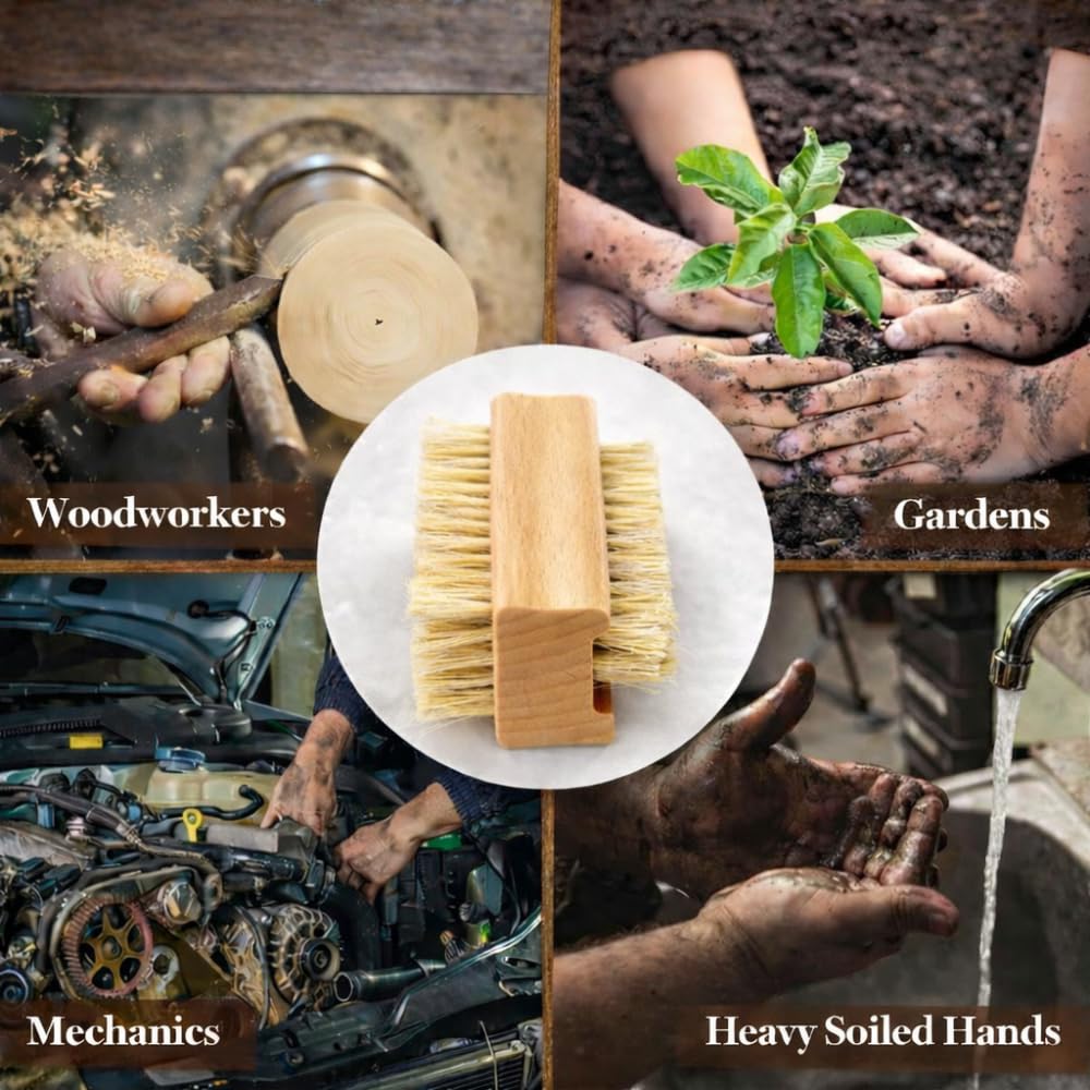 ROLECK wooden nail brushes on a bathroom counter
