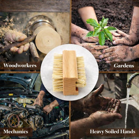 ROLECK wooden nail brushes on a bathroom counter