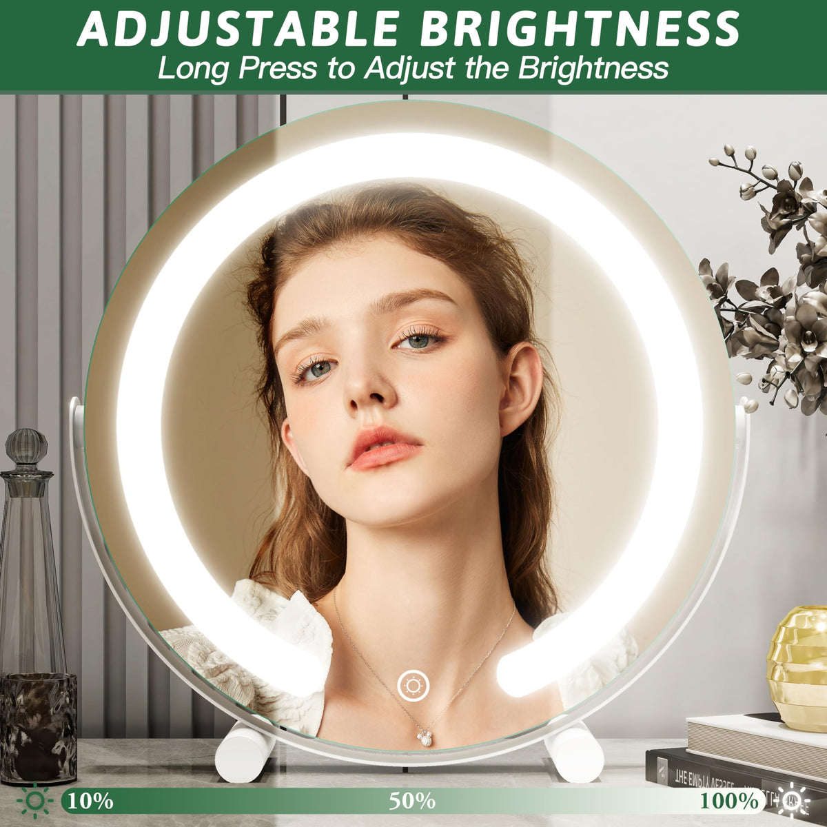 ROLOVE 12 Inch LED Makeup Mirror on a vanity table