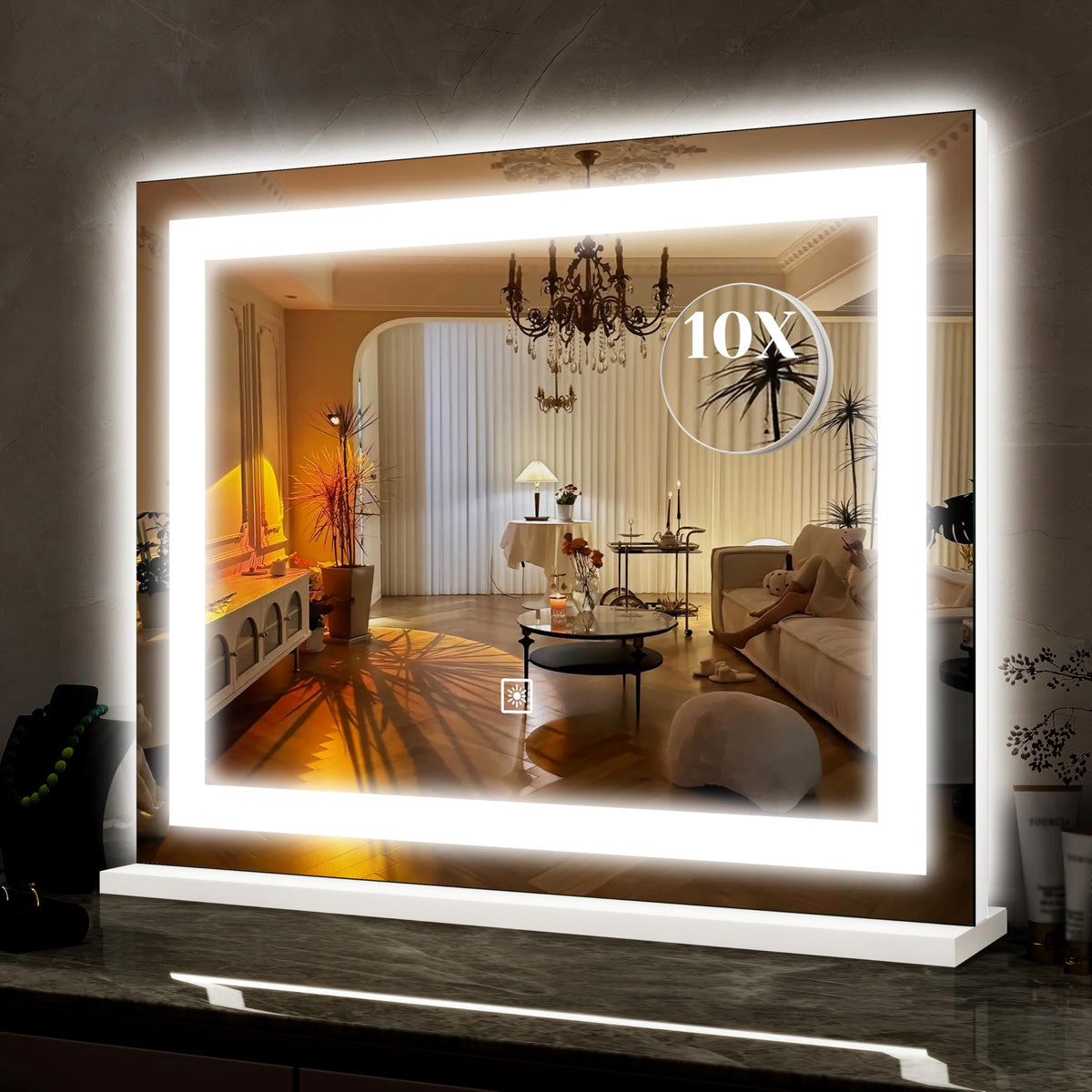 ROLOVE 22x19 Inch Lighted Vanity Mirror front view with LED lights