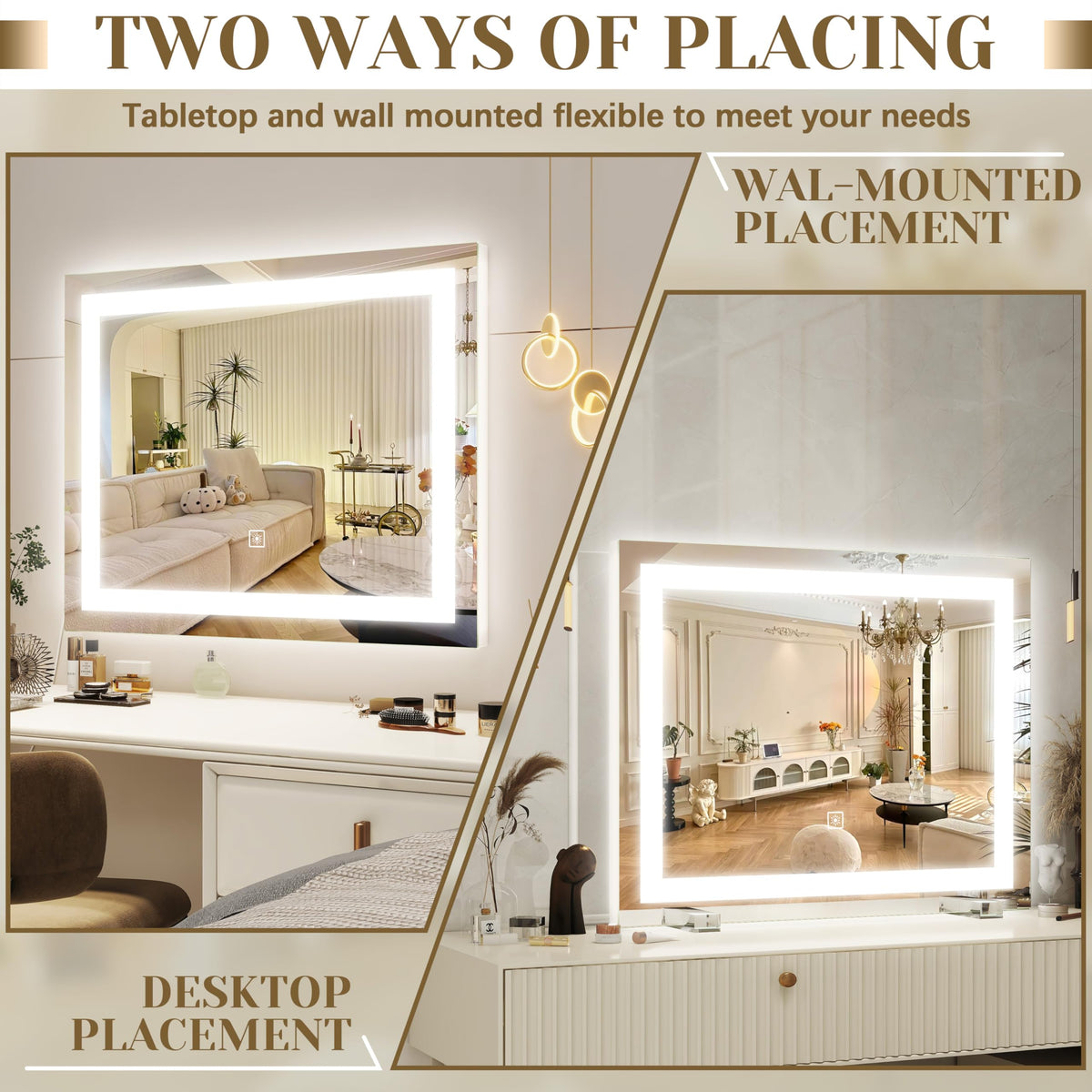ROLOVE 22x20 Inch Lighted Vanity Mirror displaying full-body reflection
