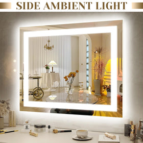 ROLOVE 22x20 Inch Lighted Vanity Mirror mounted on the wall