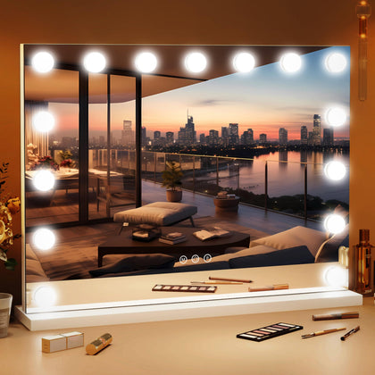 ROLOVE 23"x18" Hollywood Vanity Mirror front view with LED lights