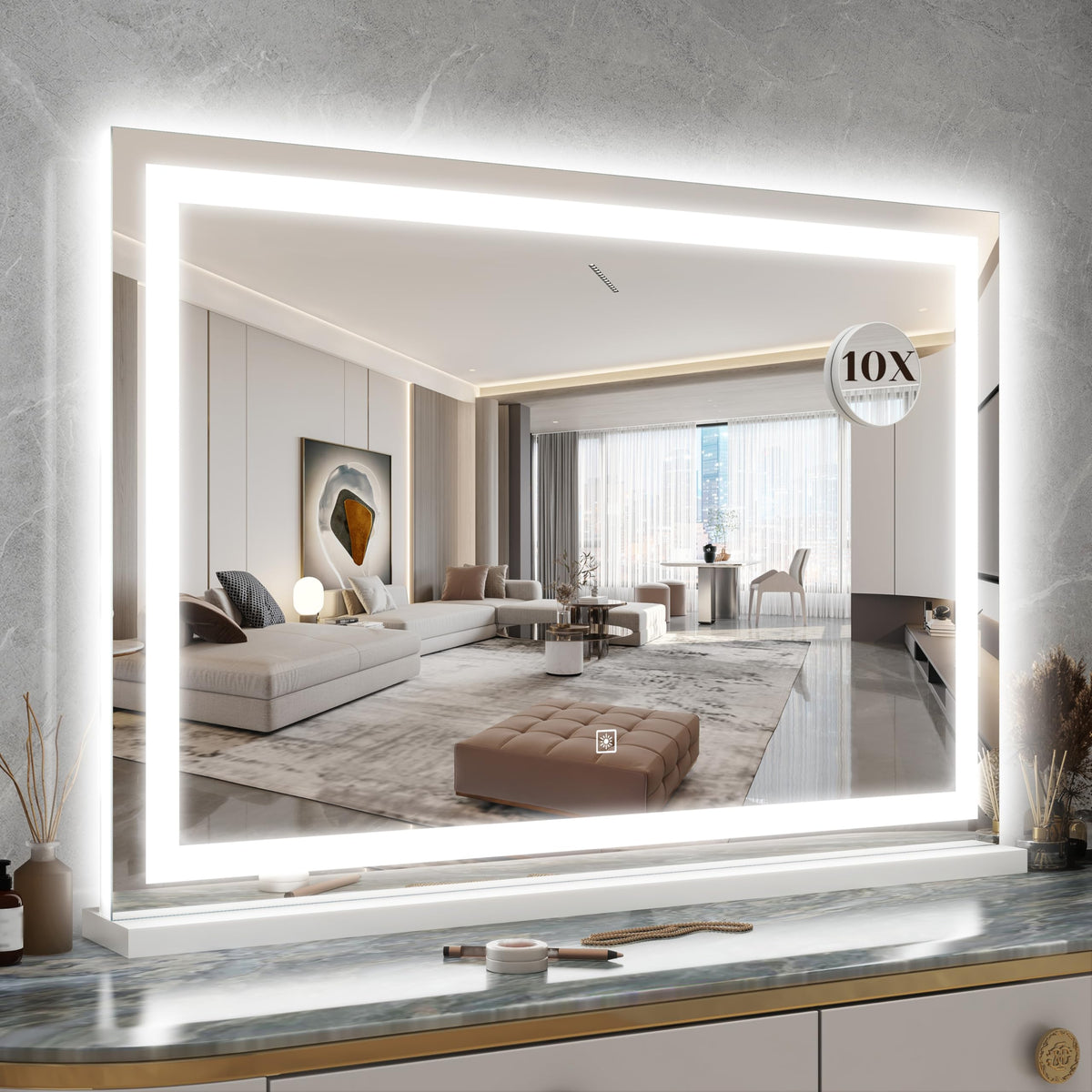 ROLOVE 31-inch x 22-inch large lighted vanity mirror front view