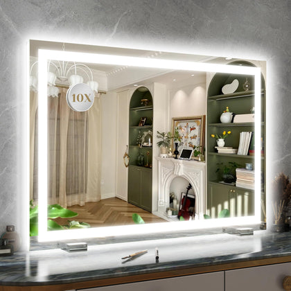 ROLOVE 32x22 Lighted Vanity Mirror front view with warm lighting