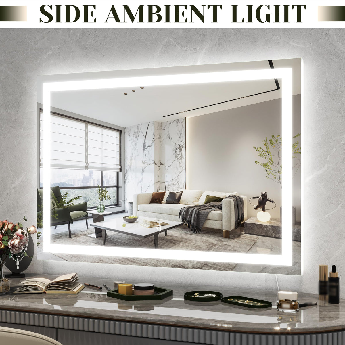 ROLOVE 32x22 Lighted Vanity Mirror mounted on wall